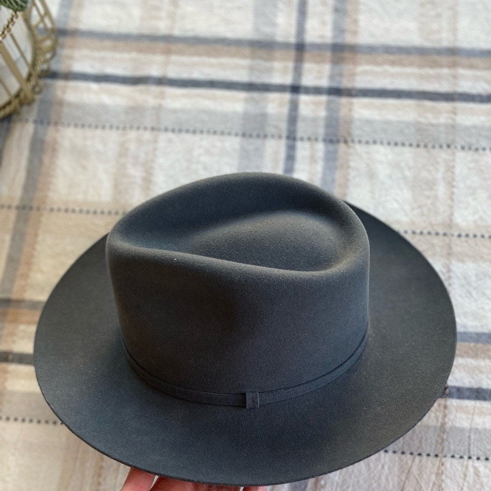 Goorin Bros Classic Wide-Brim Felt Fedora Hat - Charcoal Gray/Blue